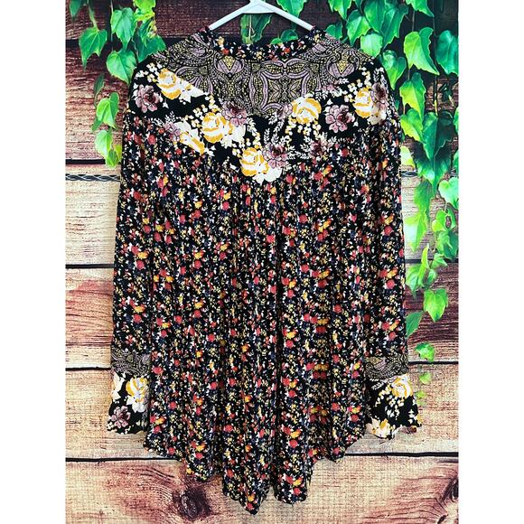 Free People Bell Sleeve Mini Dress Tunic Floral Flowers Flowy Boho Oversized - Picture 4 of 4